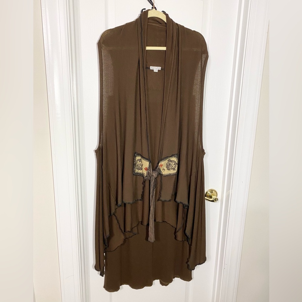 Sleeveless Long Vest & Maxi Skirt Set Handmade Boutique Chinoiserie Brown Knit